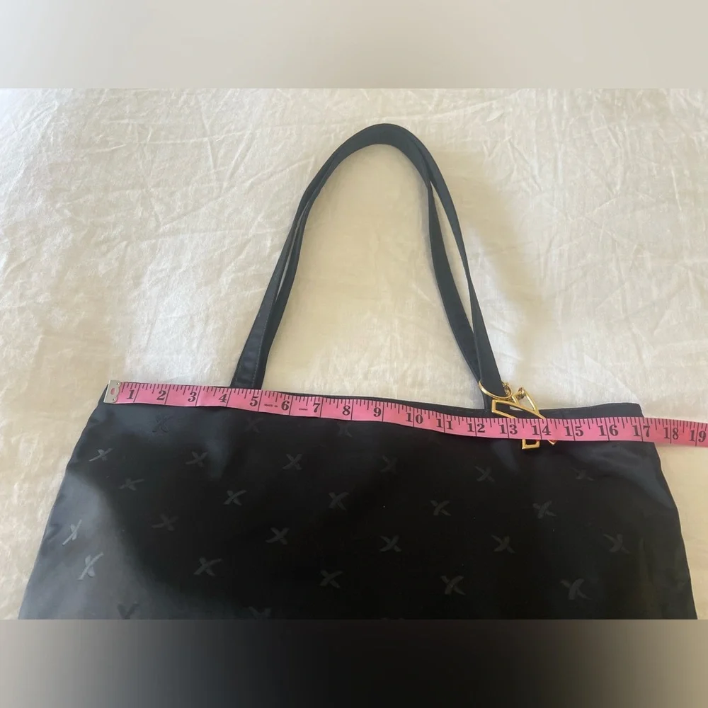 Paloma Picasso | Black Nylon Fabric Travel Work Tote | Gold Bag Charm